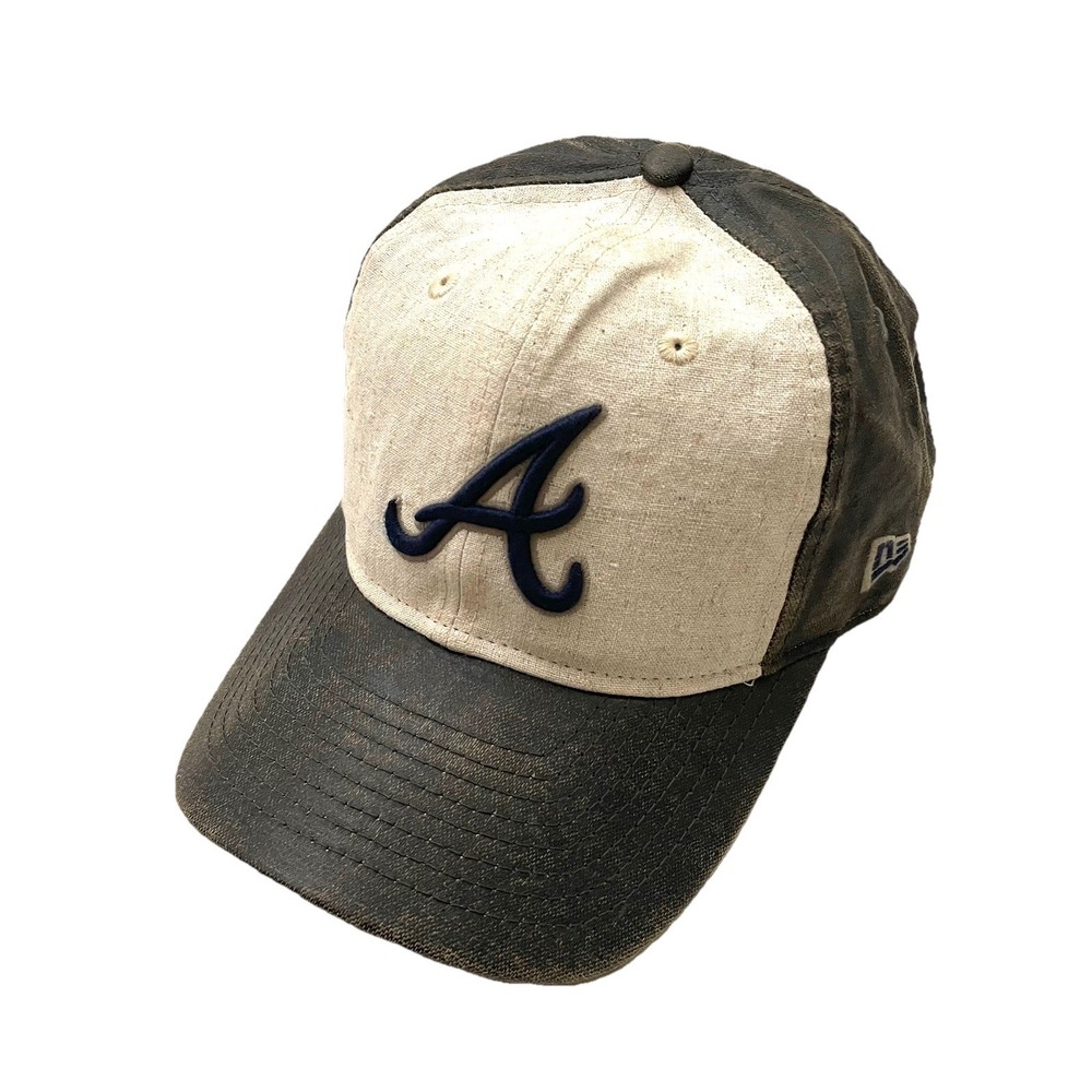 Atlanta Braves Linen / Faux Leather Snapback Hat Brown / Beige Adjustable MLB